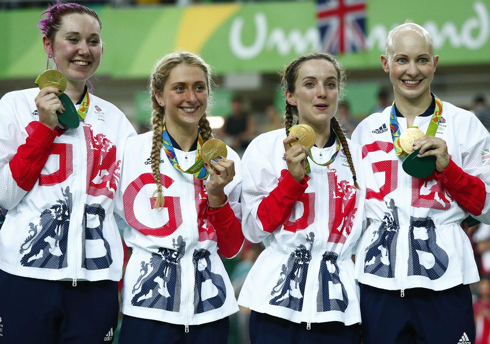 Archibald, Trott, Barker and Rowsell-Shand celebrate winning gold