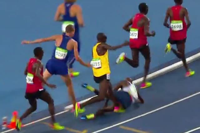 Mo Farah was accidentally knocked to the ground by his training partner Galen Rupp