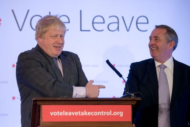 Liam Fox (right) and Boris Johnson campaign for Vote Leave during the EU referendum