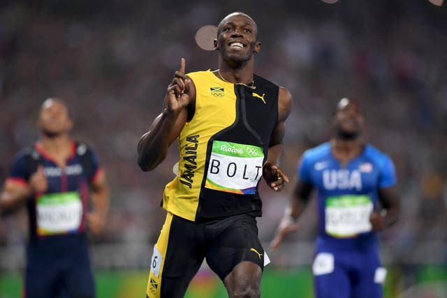 Usain Bolt of Jamaica wins the Men's 100m Final on Day 9 of the Rio 2016 Olympic Games at the Olympic Stadium