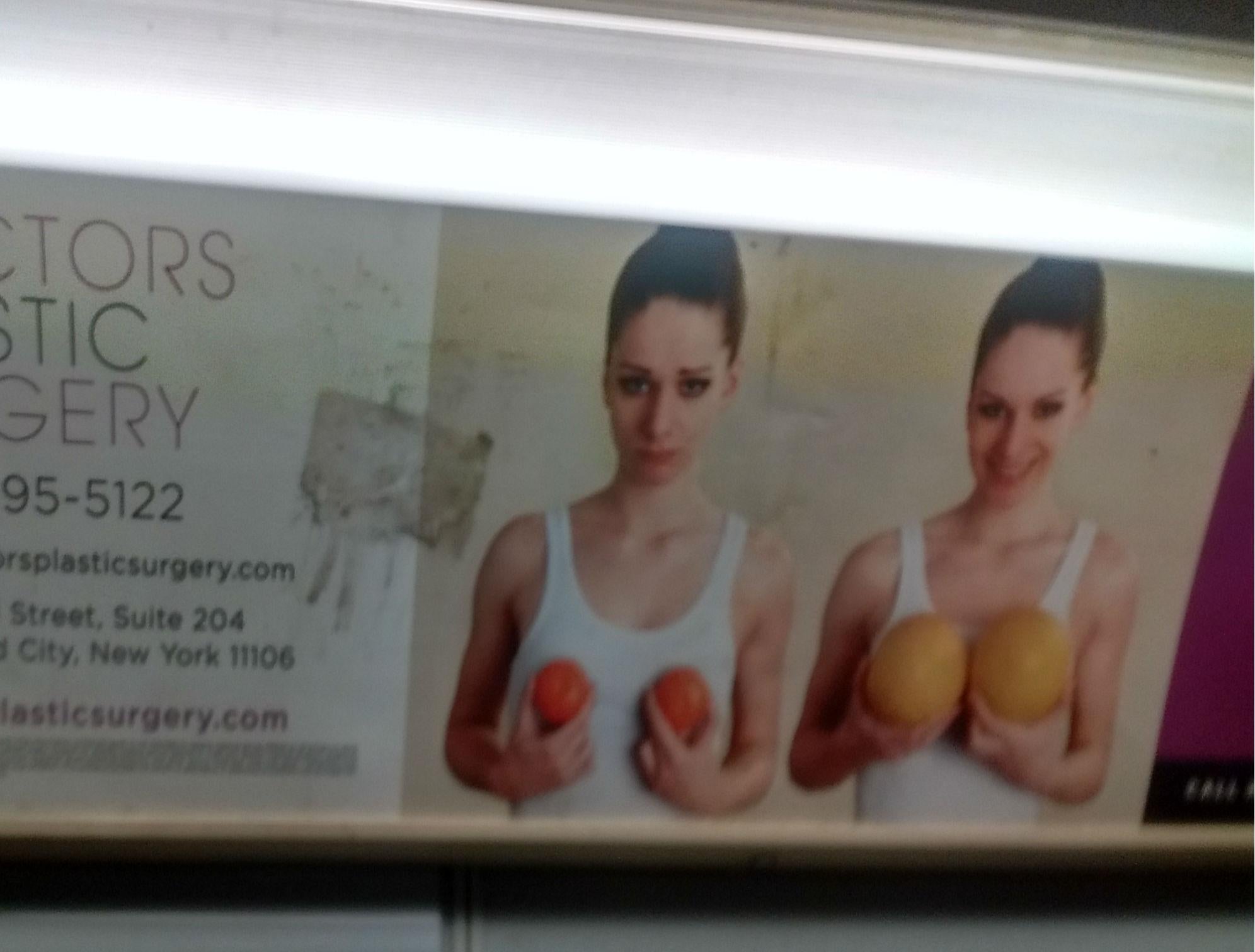 Just one of the many adverts female commuters are subjected to on the New York subway
