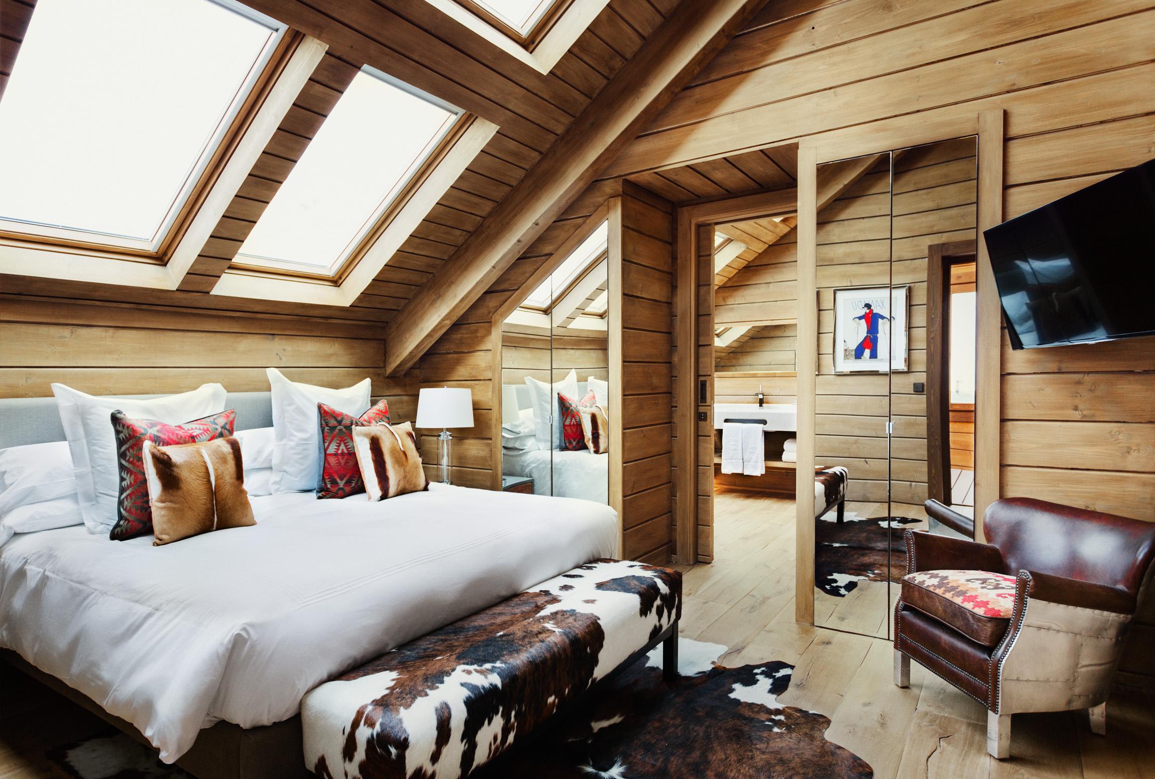 The cowhide interiors at El Lodge are the work of London-based homeware maestro Andrew Martin