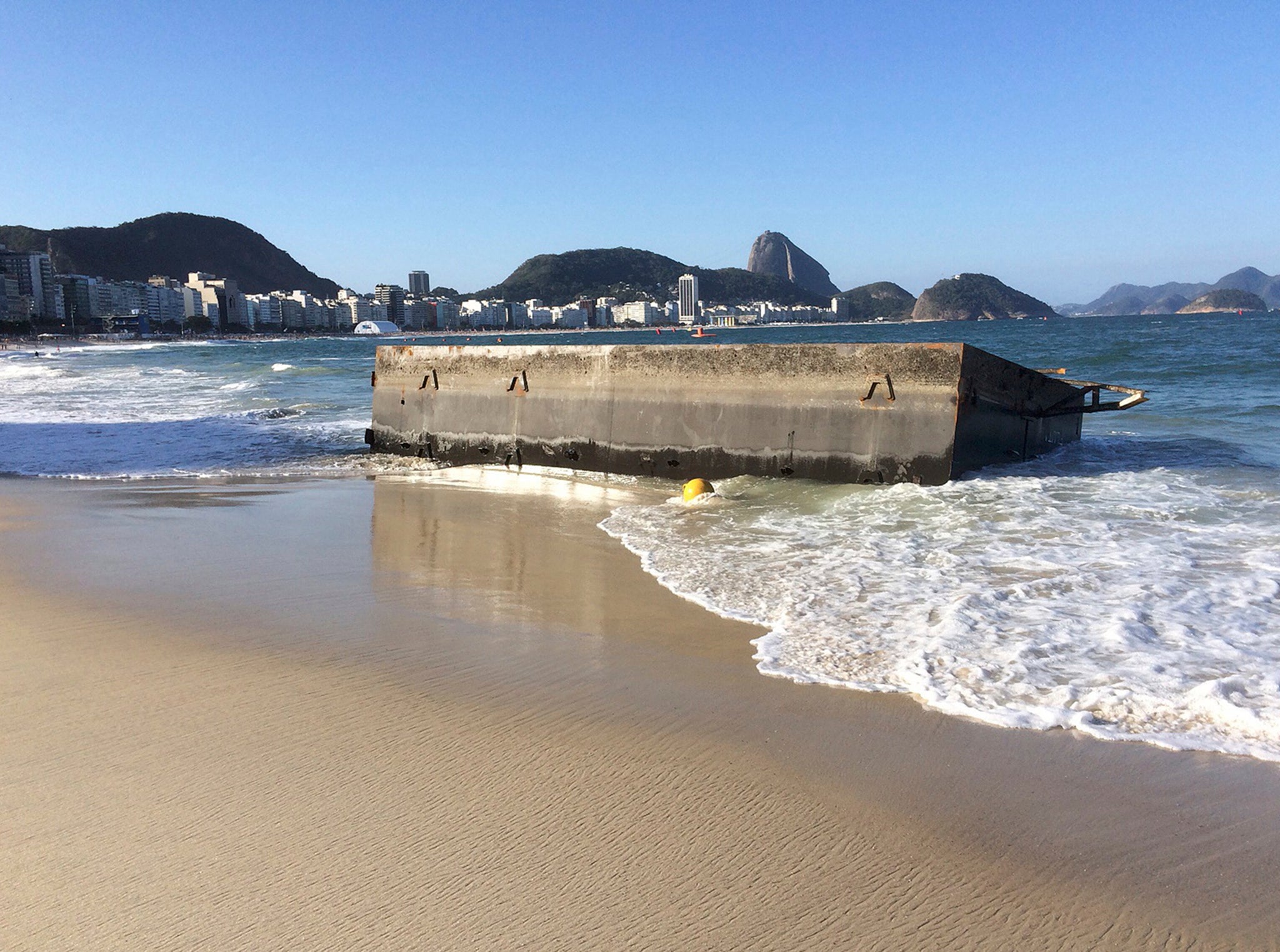 &#13;
The remains of the starting platform pontoon on Copacabana beach &#13;