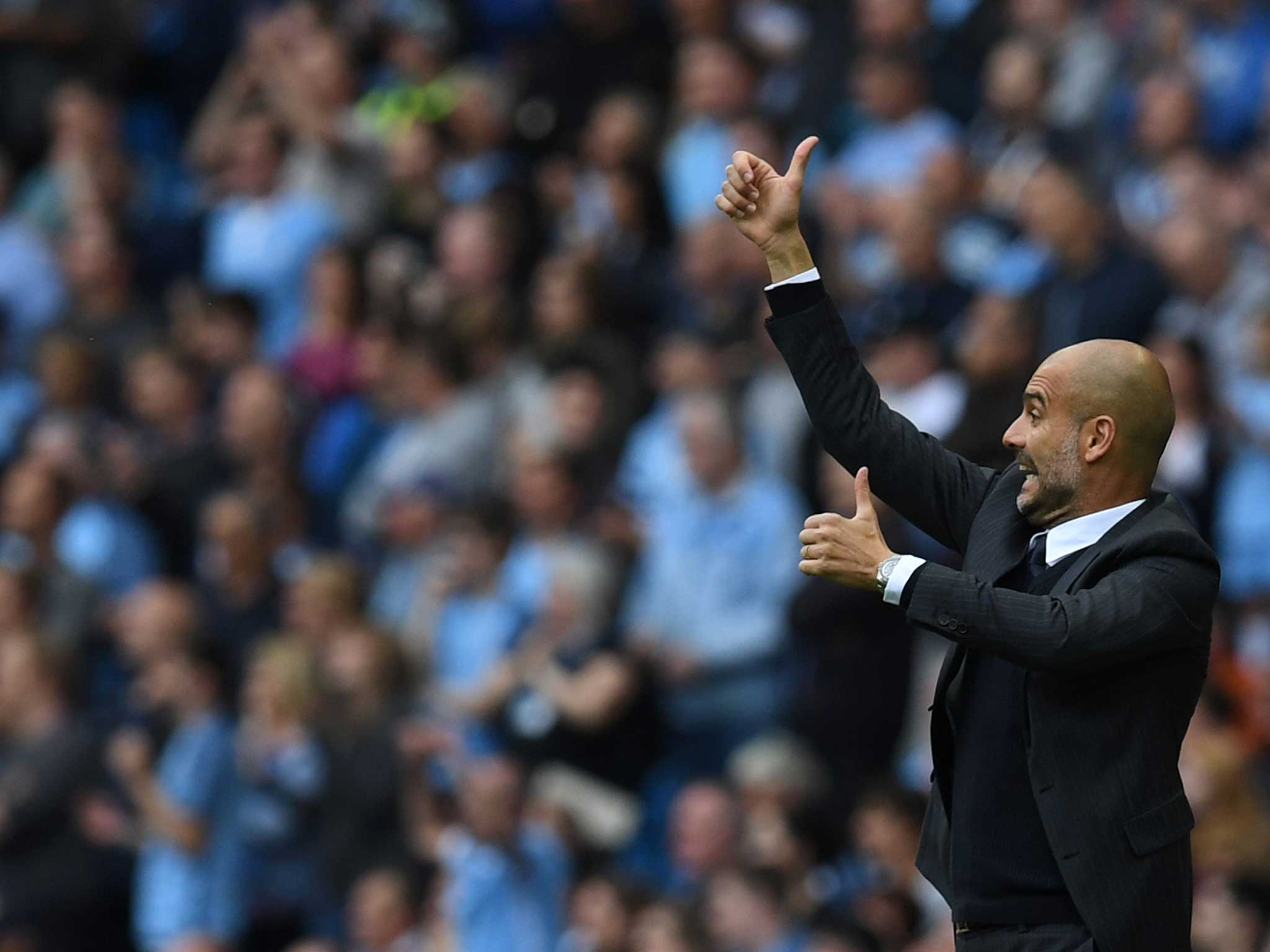Pep Guardiola on the side-lines during Manchester City's win against Sunderland