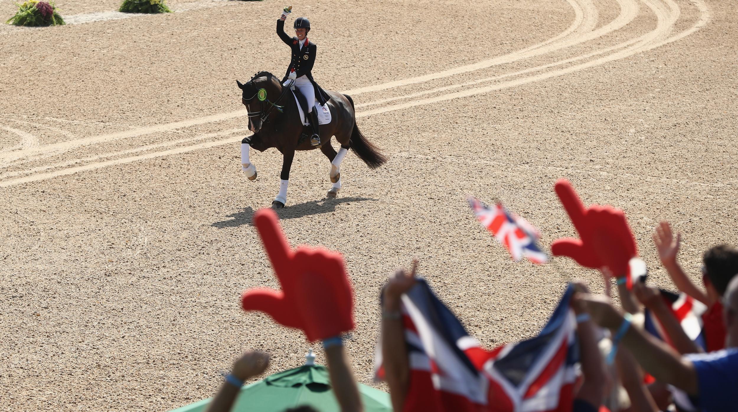 Charlotte Dujardin celebrates with the crowd