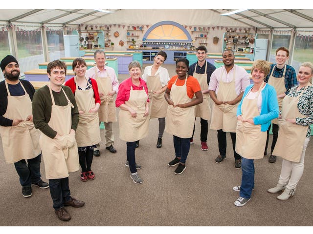 (left-right) Rav, Tom, Kate, Lee, Val, Candice, Benjamina , Michael, Selasi, Jane, Andrew & Louise the contestants for this year's BBC1's cookery contest, The Great British Bake Off