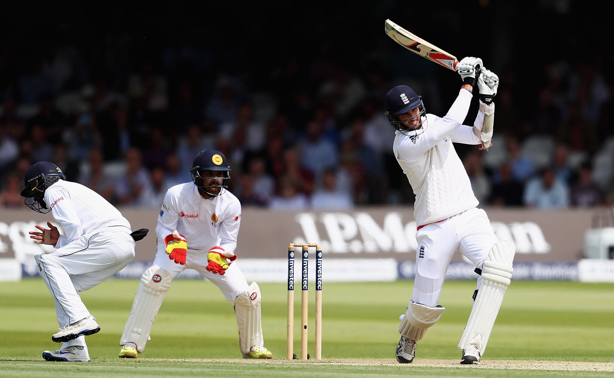 Steve Finn of England hits a four during day two of the 3rd Investec Test match