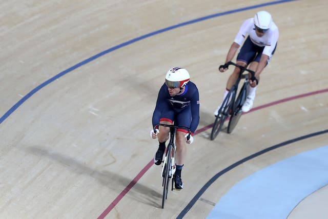 Mark Cavendish of Great Britain competes in the Cycling Track Men's Omnium Points Race