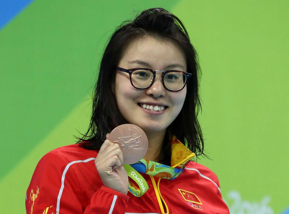 Fu Yuanhui with her bronze medal after the women's 100m backstroke final