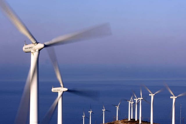 Turbines on a wind farm in Greece, which is attempting to cut its current reliance on brown coal