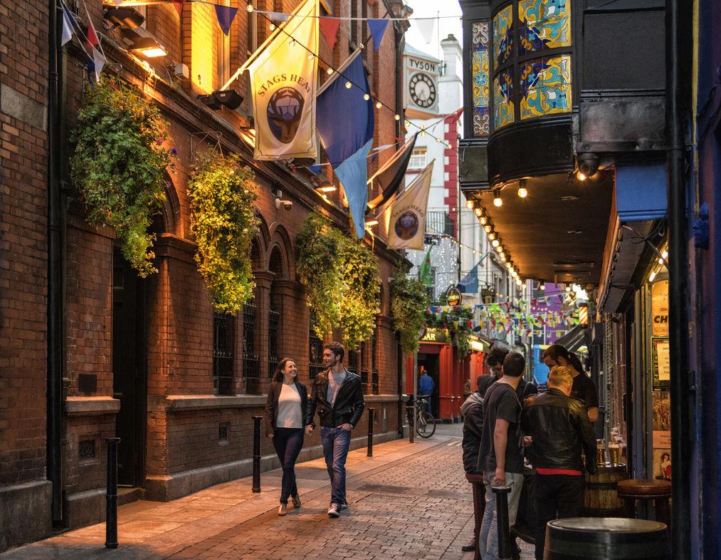 Temple Bar is known for its lively nightlife and is a favourite spot for savouring a Guinness