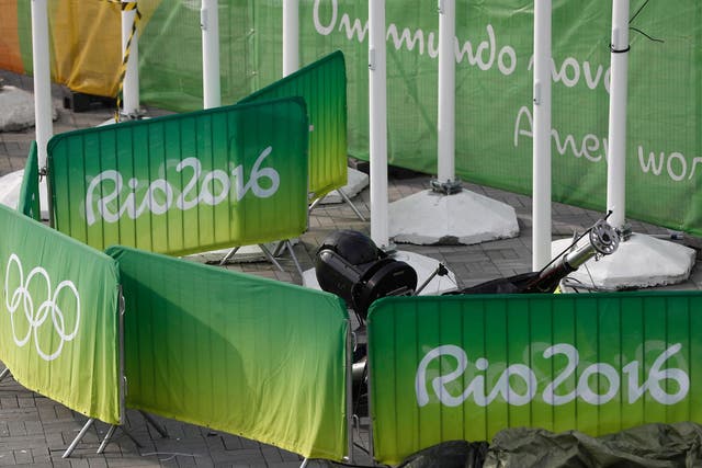 A television camera that fell to the ground is seen in the Olympic park during the Rio 2016 Olympic games