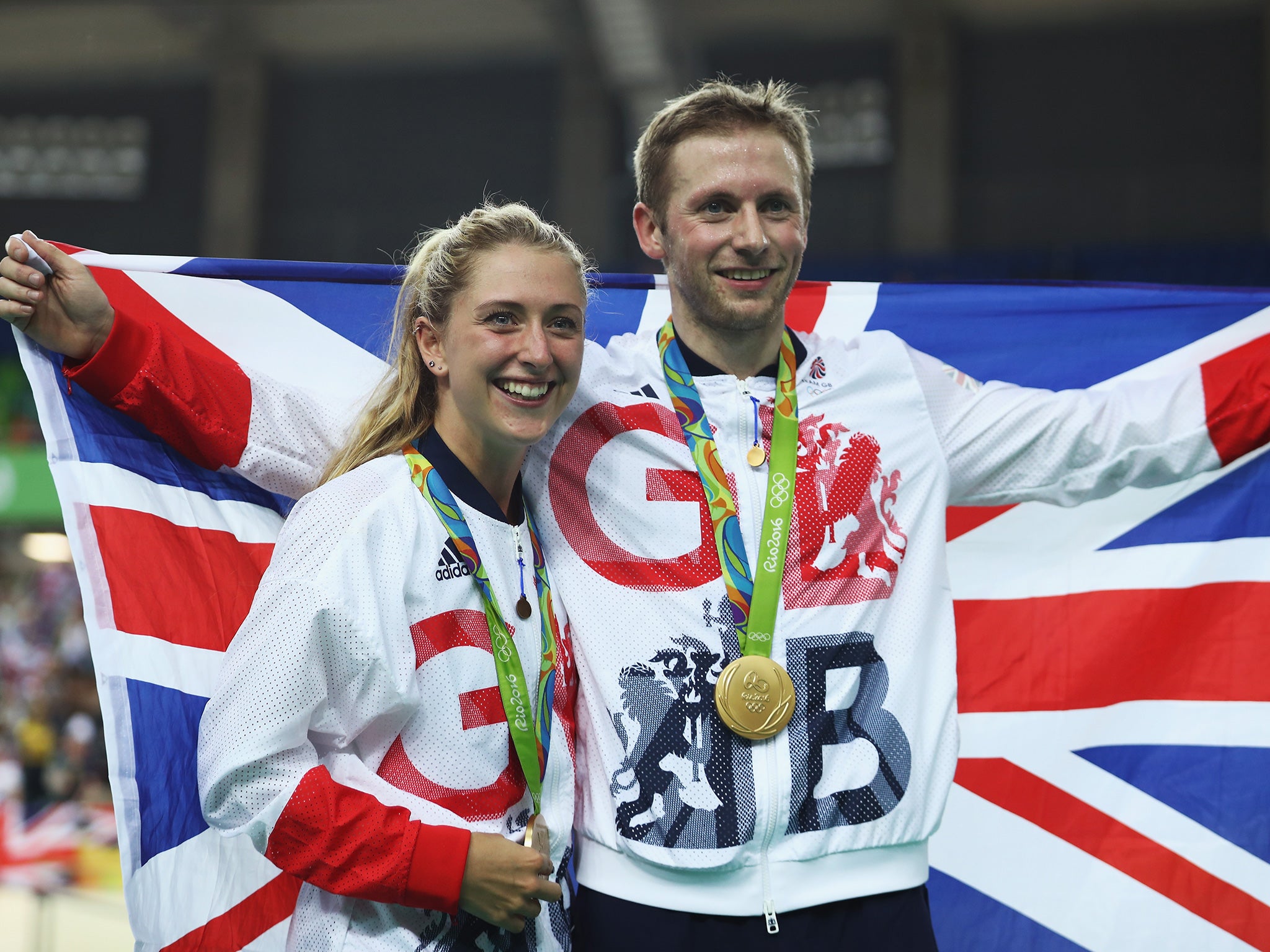 Trott and Kenny celebrate their achievements on a famous night for British cycling