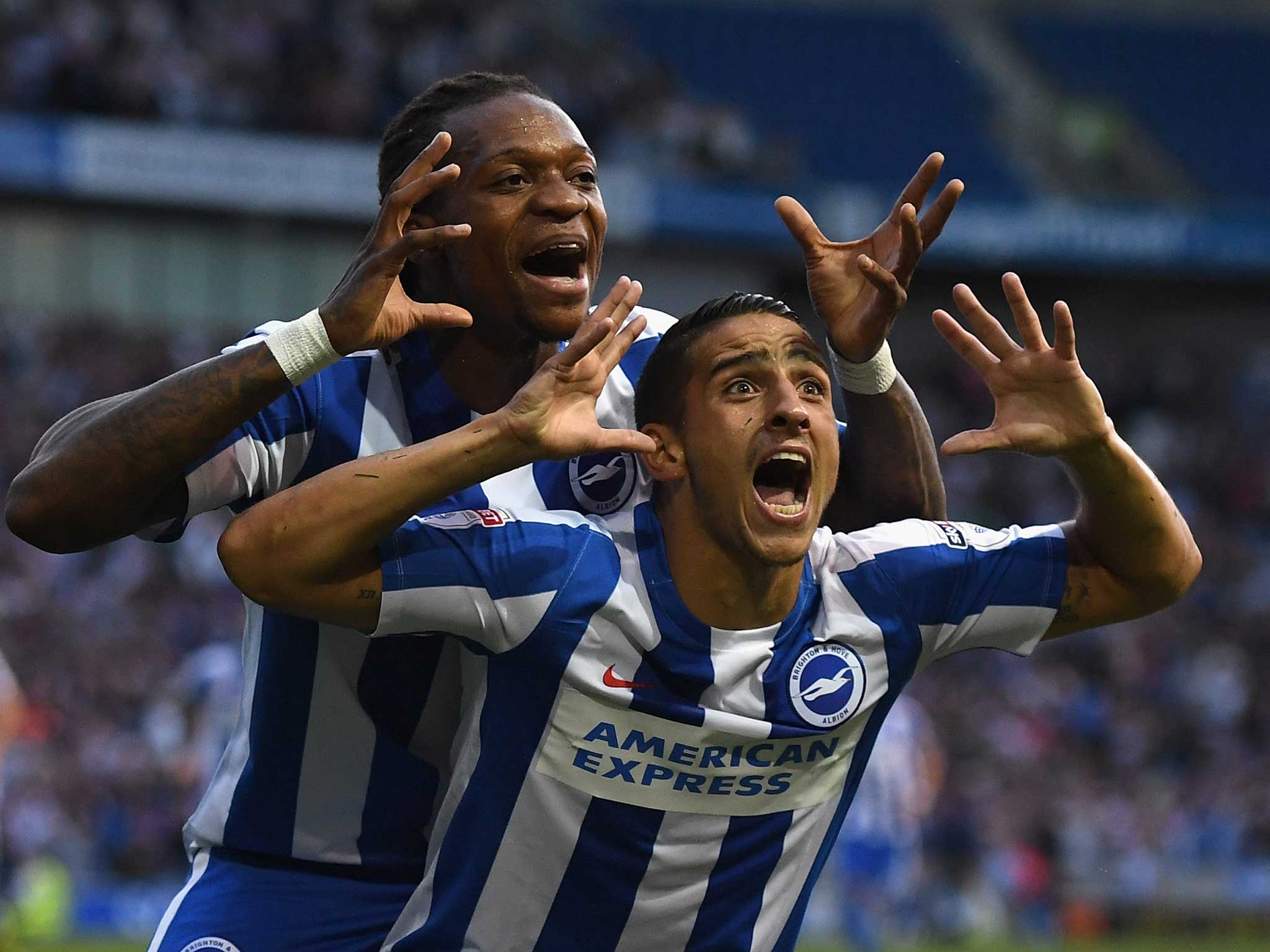 Anthony Knockaert celebrates his goal which helped keep up Brighton's momentum