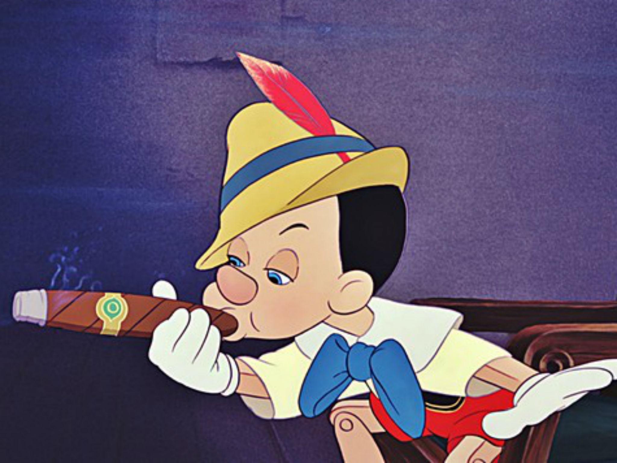 Pinocchio smokes a cigar in the 1940 animated movie