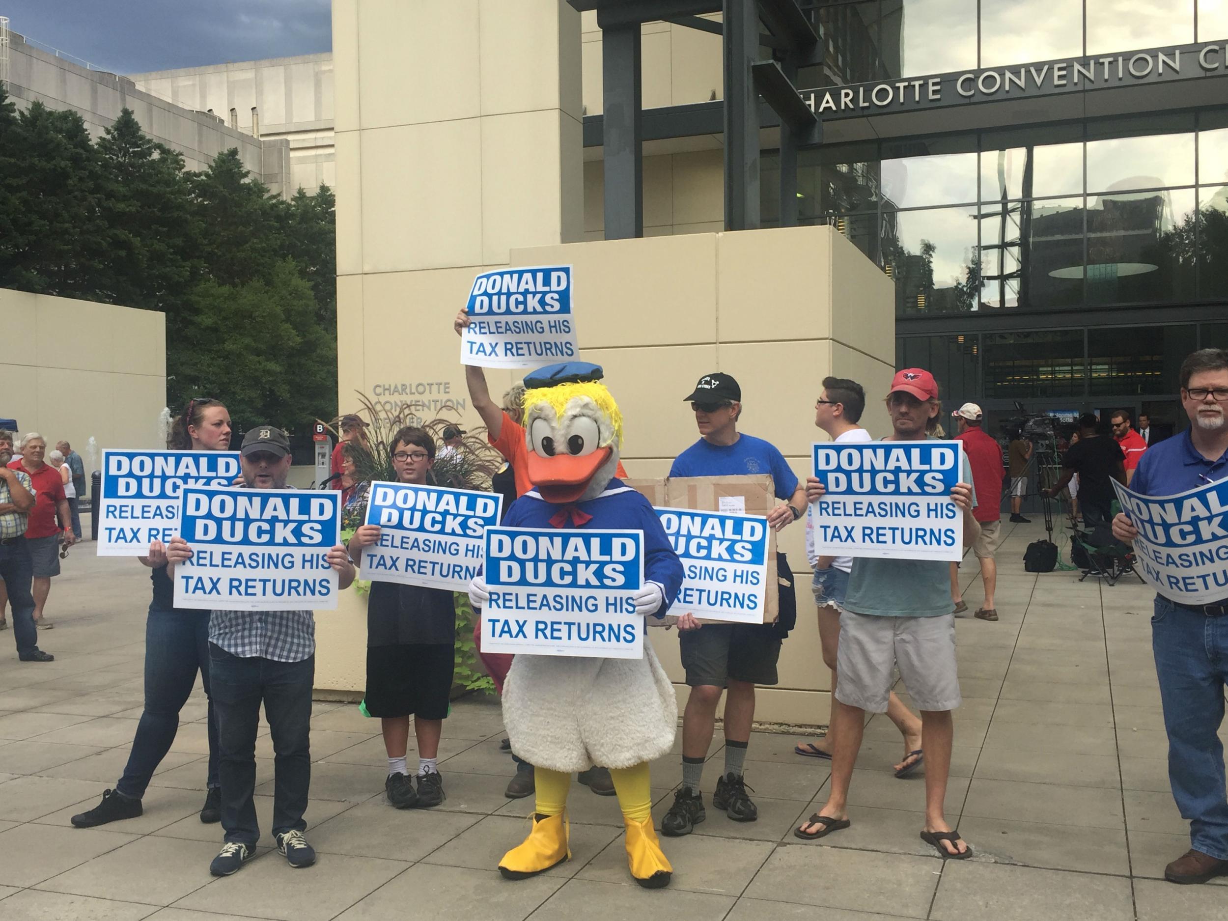 Protestors demand Trump release his tax returns in Charlotte on Thursday