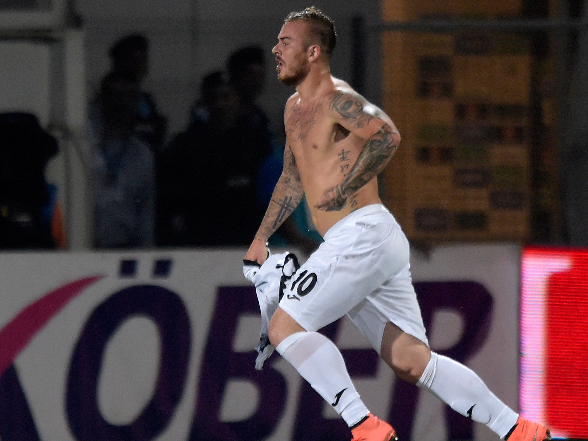 Denis Alibec celebrates after scoring an equaliser for Astra Giurgiu