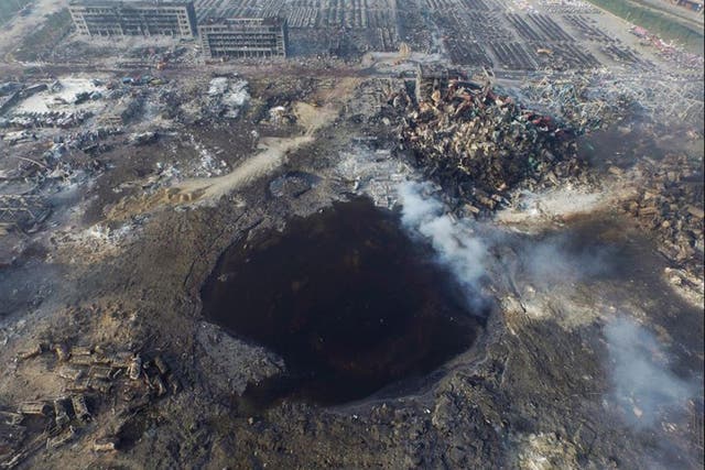 The crater where the factory once stood