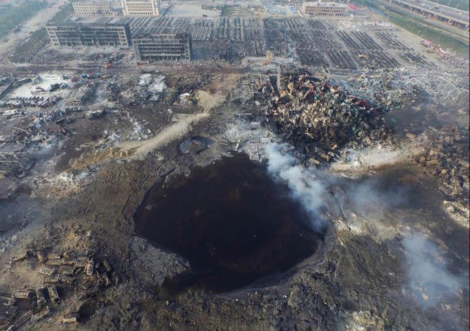 The crater where the factory once stood
