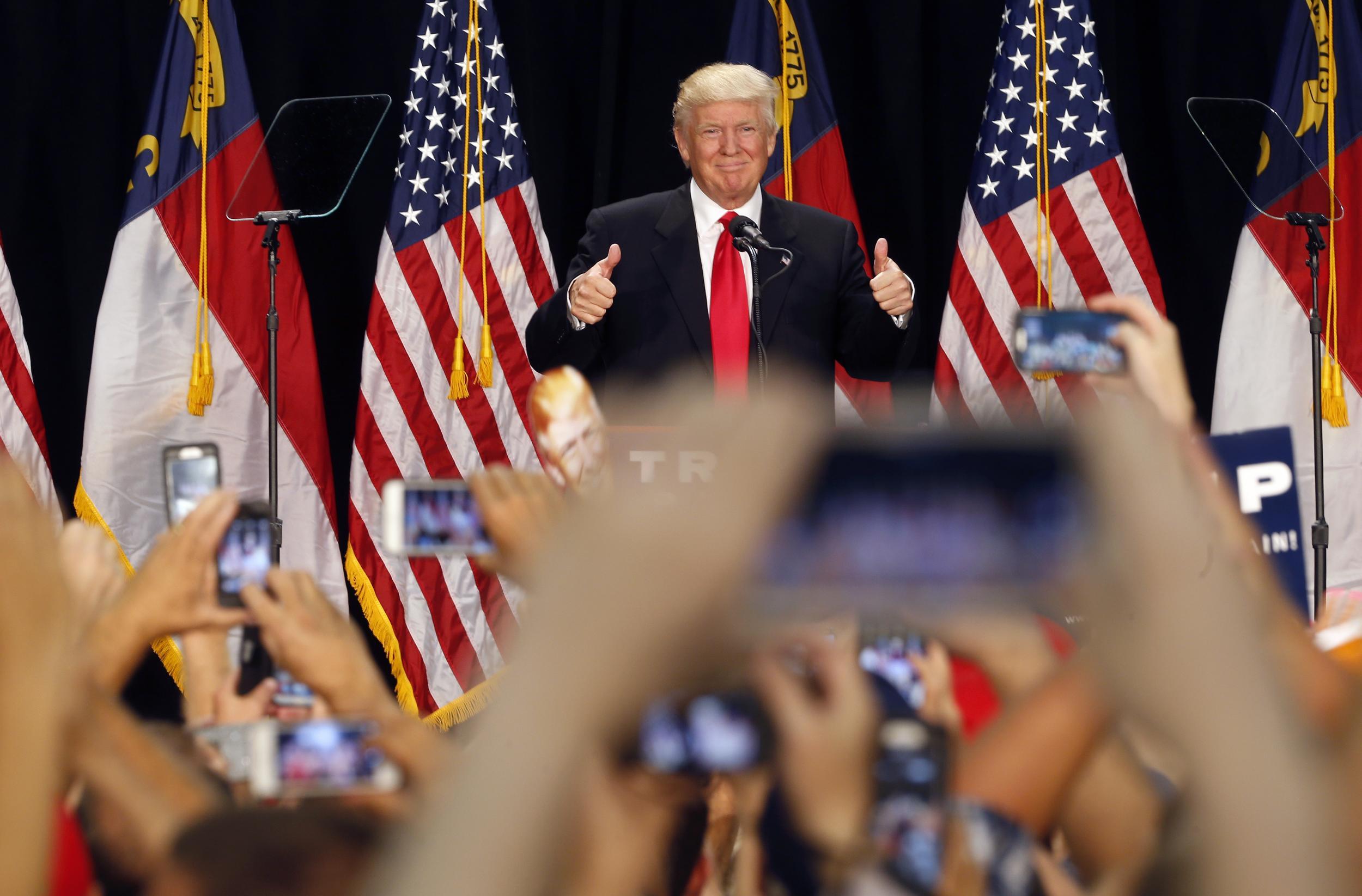
Donald Trump speaking in Charlotte, North Carolina 