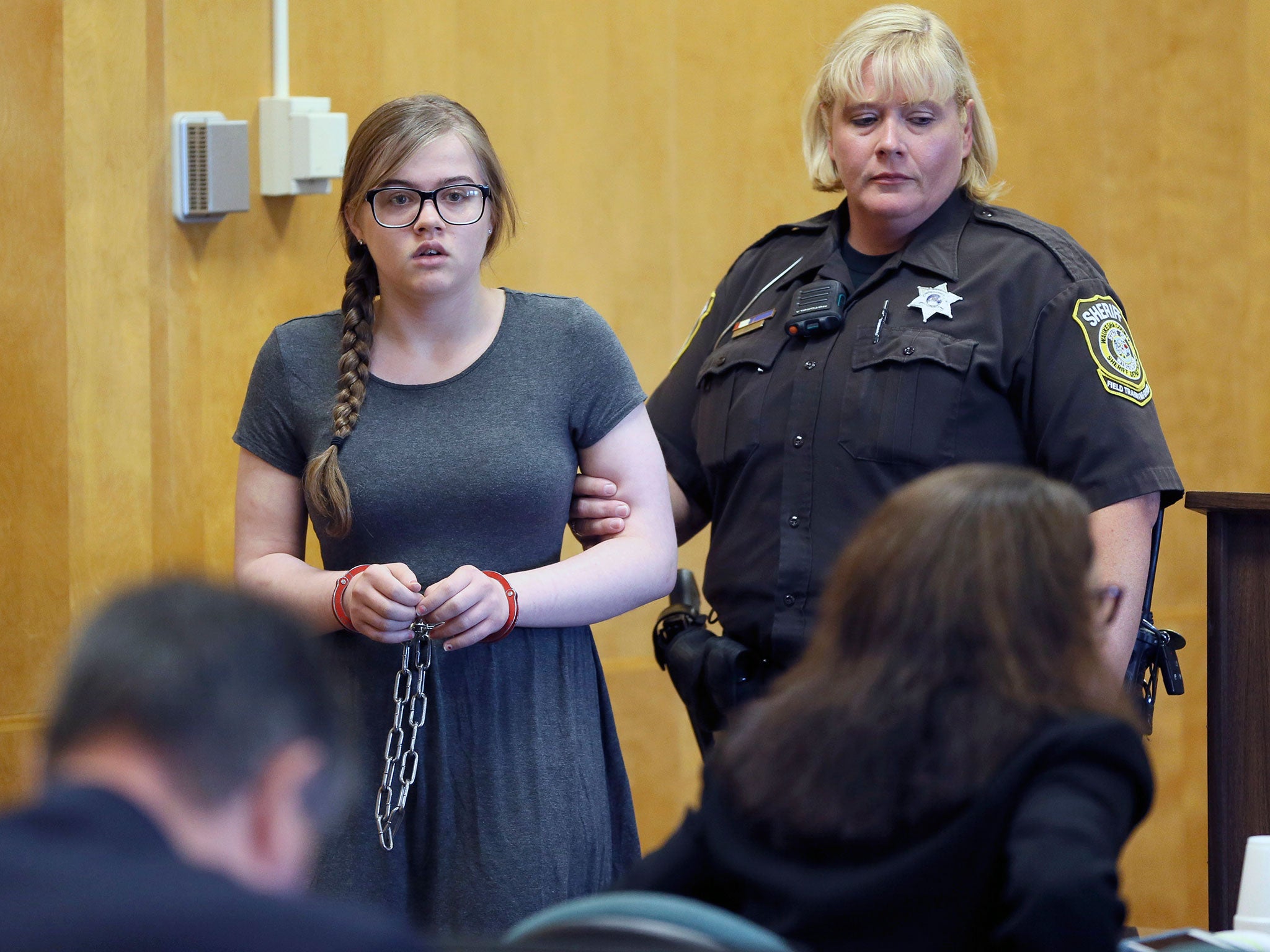 Morgan Geyser is led into the courtroom at Waukesha County Court on 19 August 2016