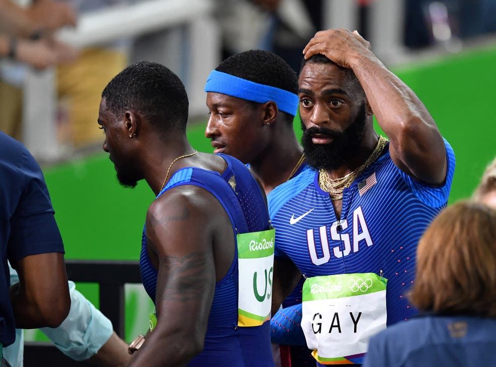 Tyson Gay was left dejected by the USA's disqualification from the men's 4x100m relay