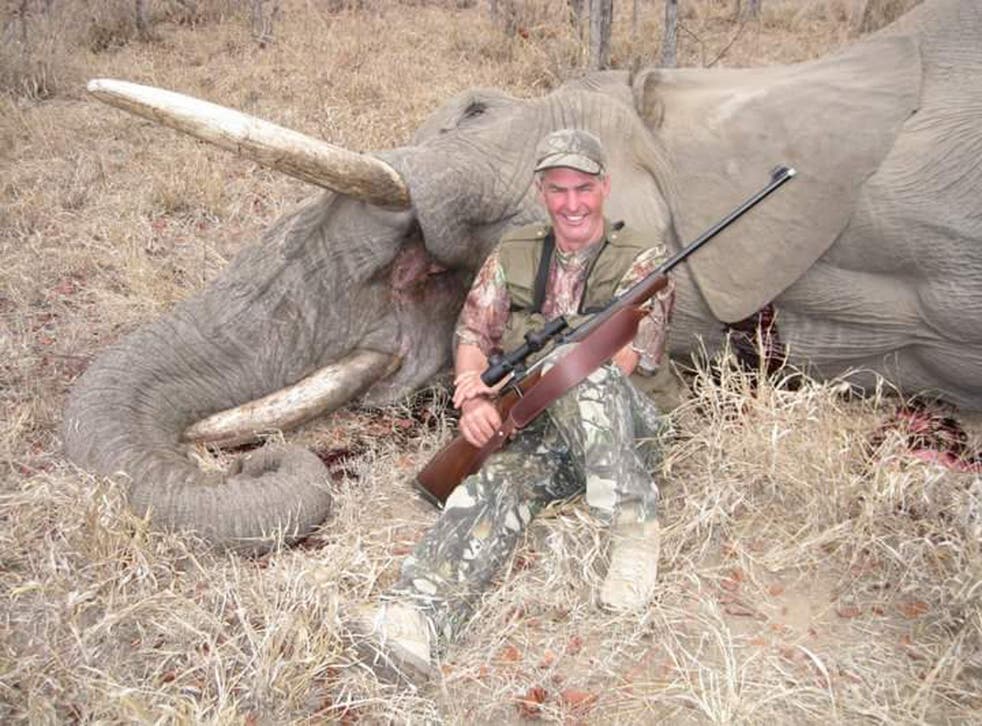 Ian Evans posing with the elephant he shot on safari