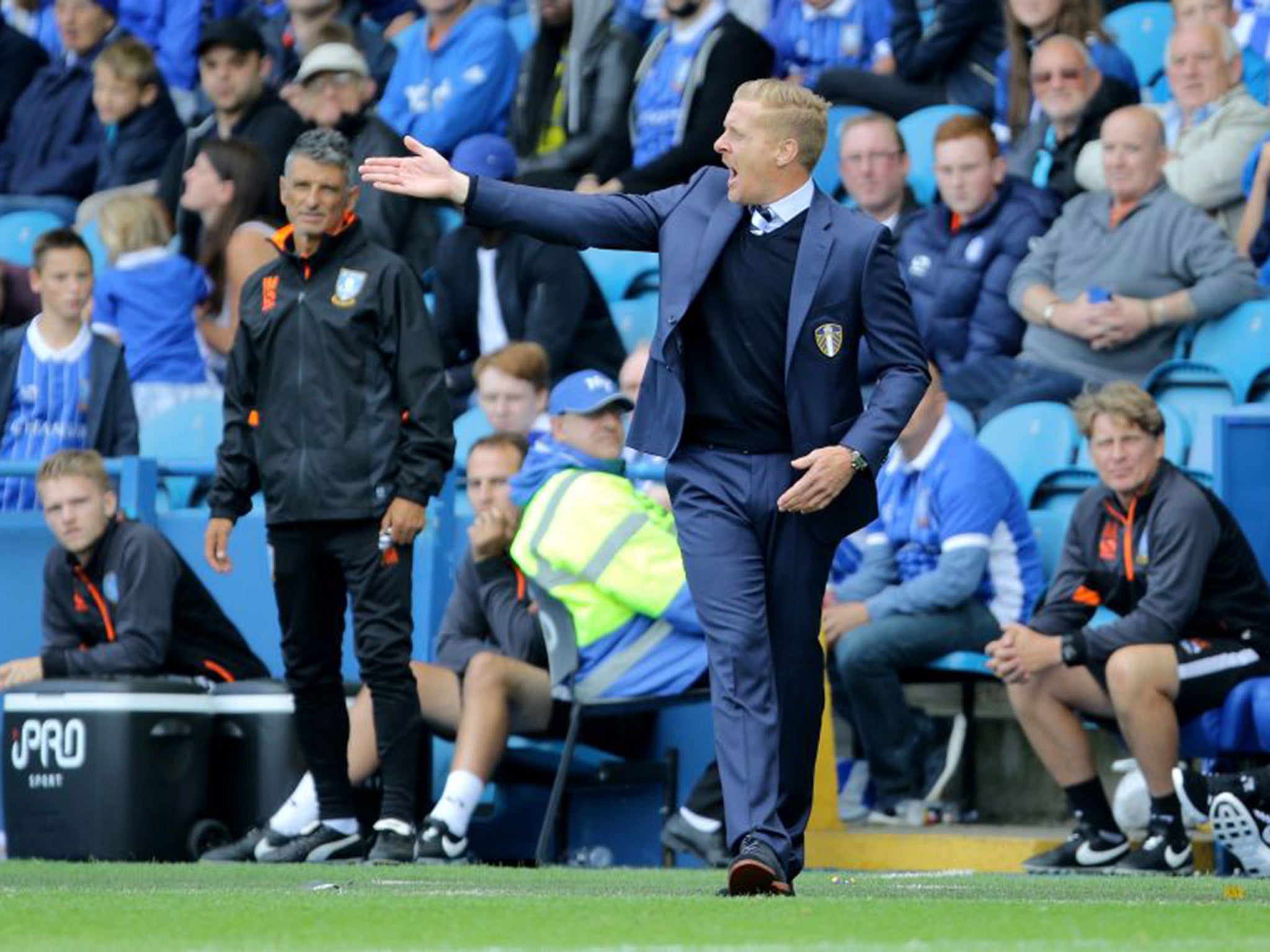 Monk gestures during Leeds United's 2-0 victory over Sheffield Wednesday