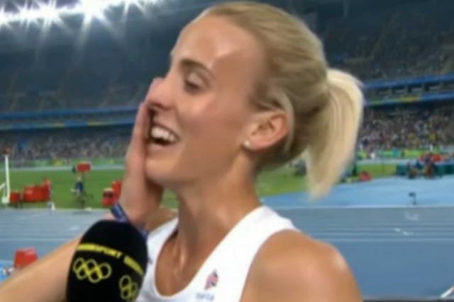 Lynsey Sharp holds back the tears during her interview with the BBC