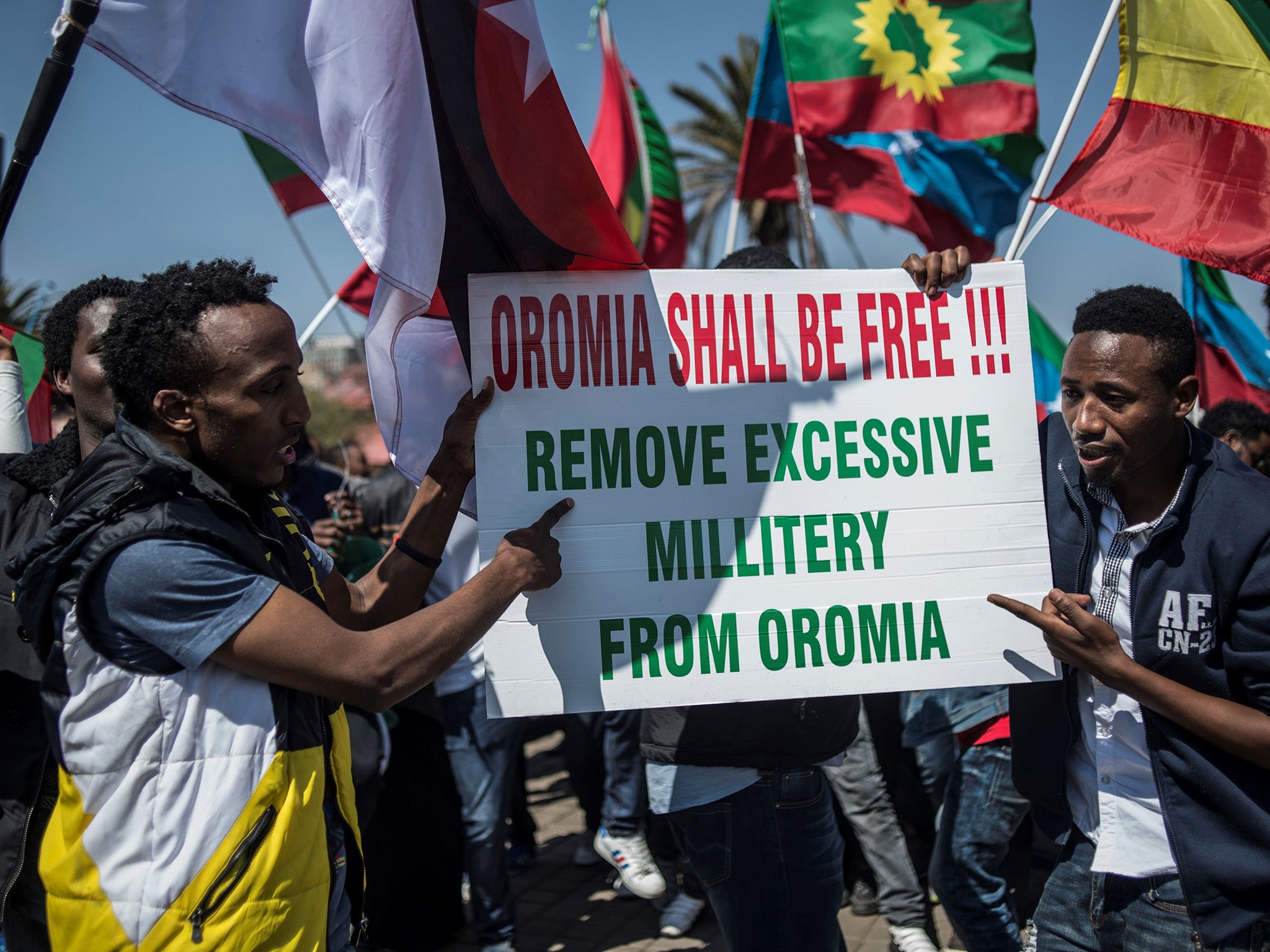 People protesting against the treatment of the Oromo at a demonstration in Johannesburg, South Africa last week