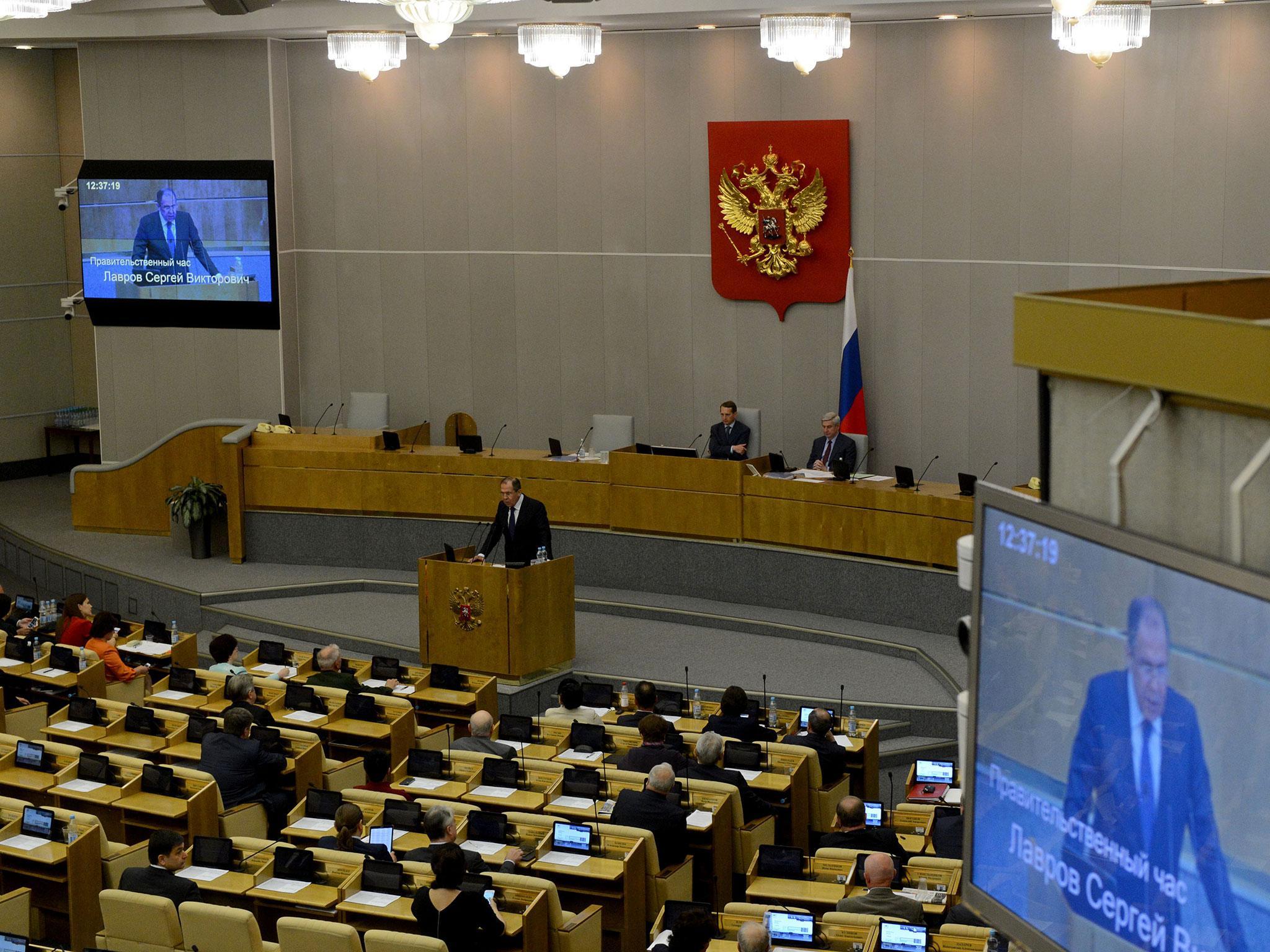 The lower chamber of Russia’s parliament, where US journalists will not be allowed, if the ban passes