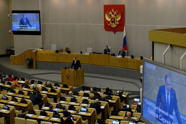 The lower chamber of Russia’s parliament, where US journalists will not be allowed, if the ban passes
