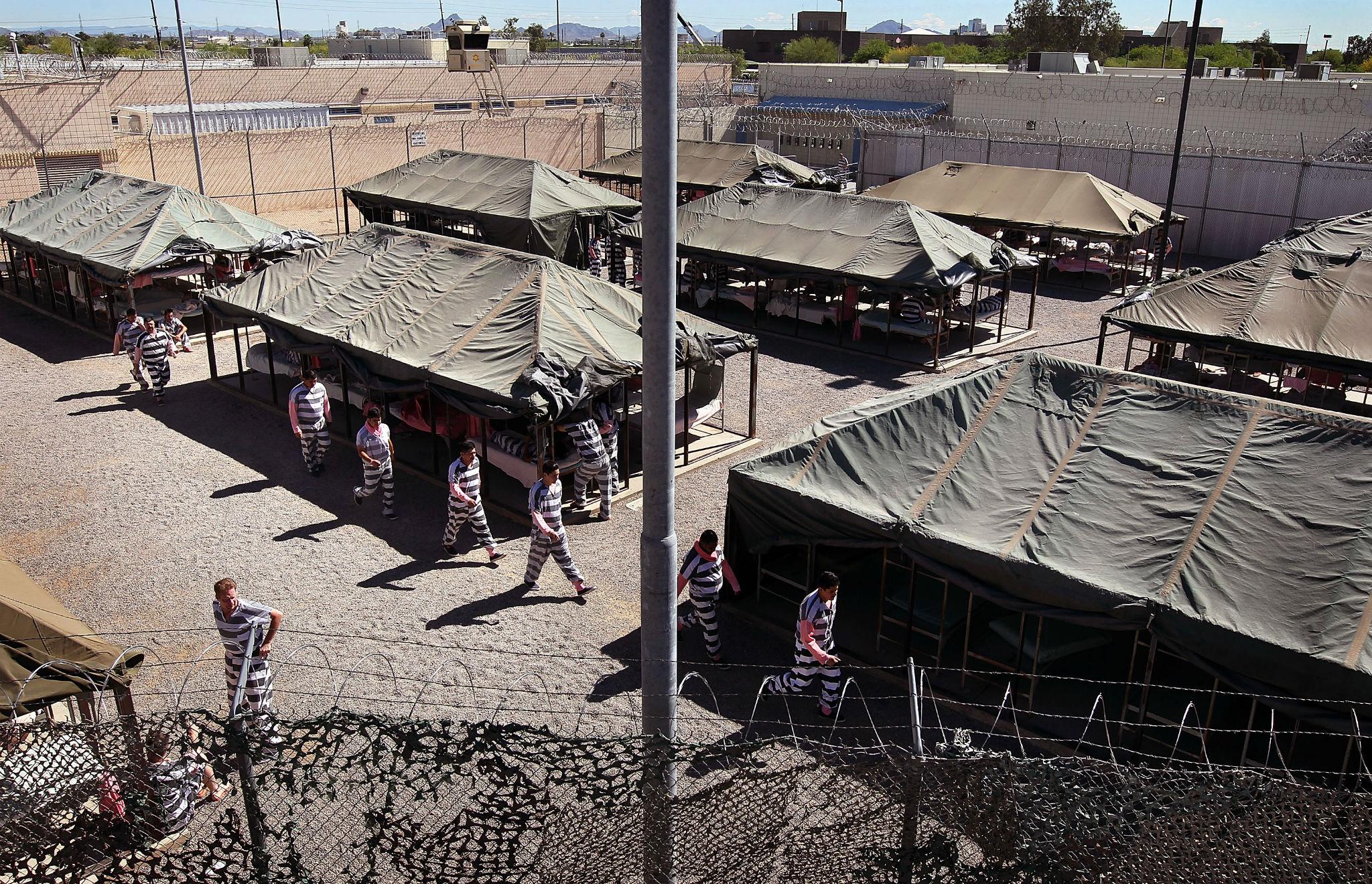 Inmates at Maricopa County’s ‘Tent City’ jail on the outskirts of Phoenix (Getty)