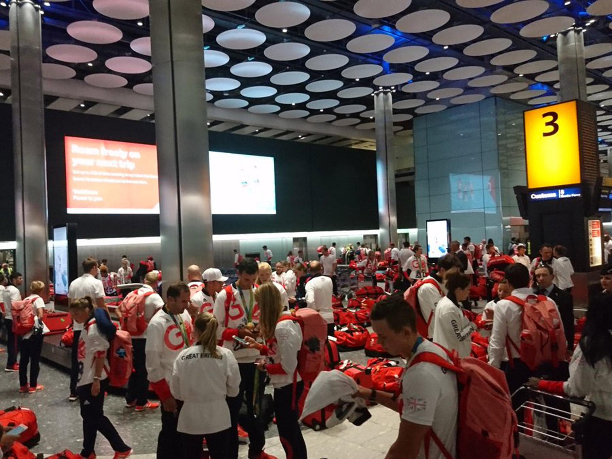 The identical Team GB kit bags posed a problem upon arrival at Heathrow's baggage collection