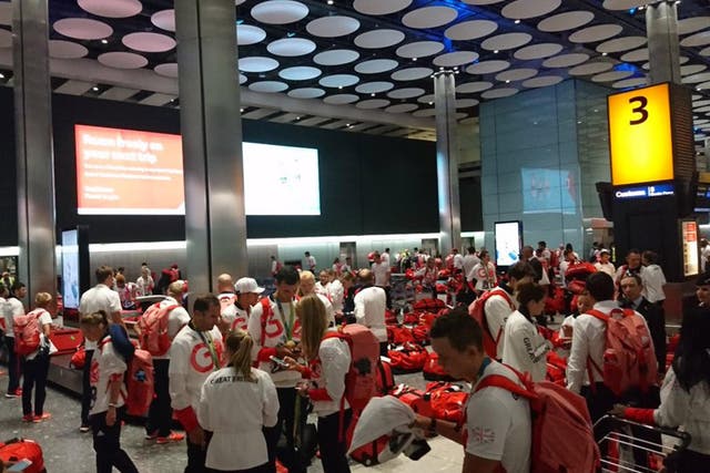 The identical Team GB kit bags posed a problem upon arrival at Heathrow's baggage collection