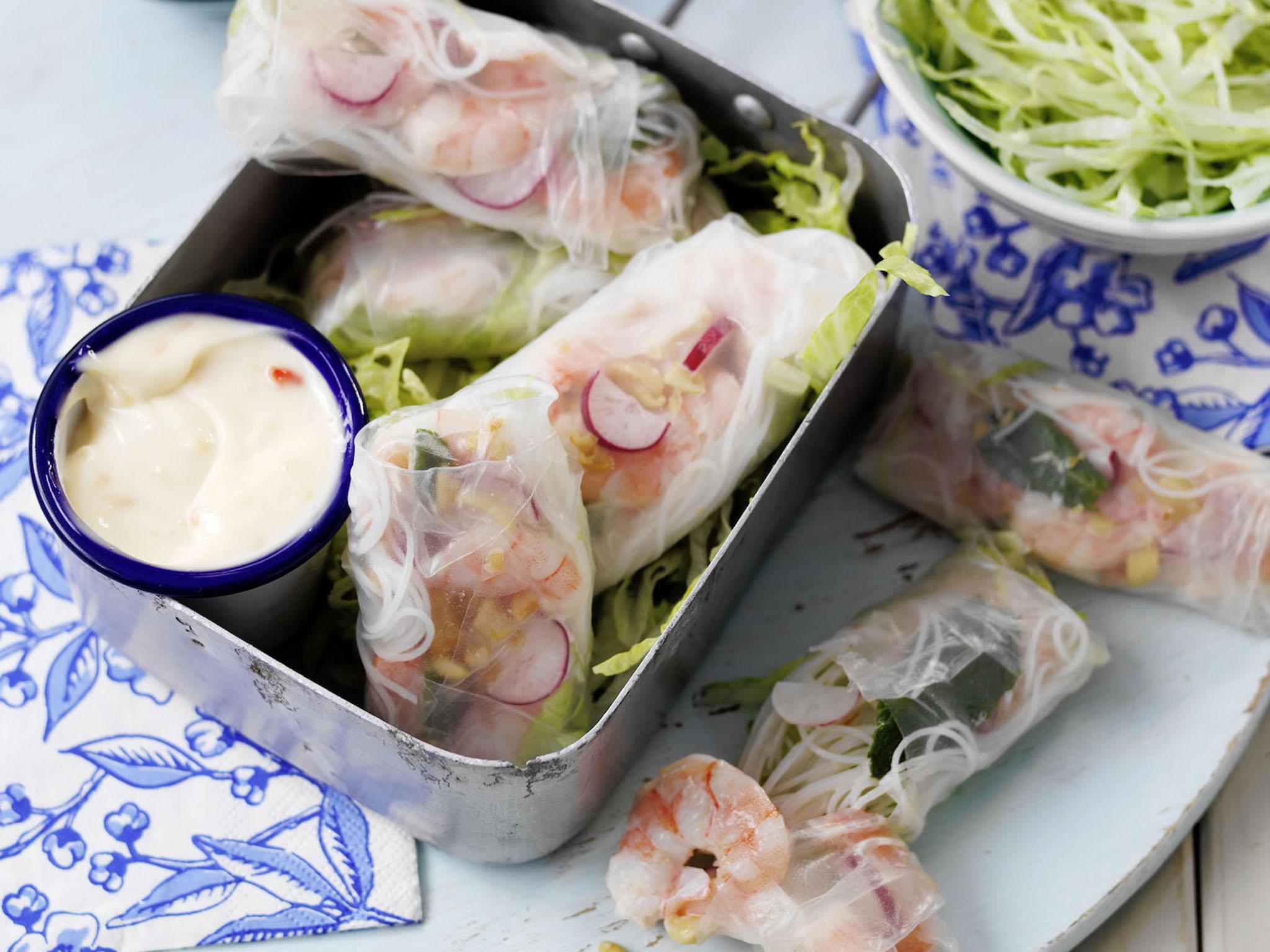 Vietnamese-style rolls are crunchy and fresh tasting and easy to eat with one hand