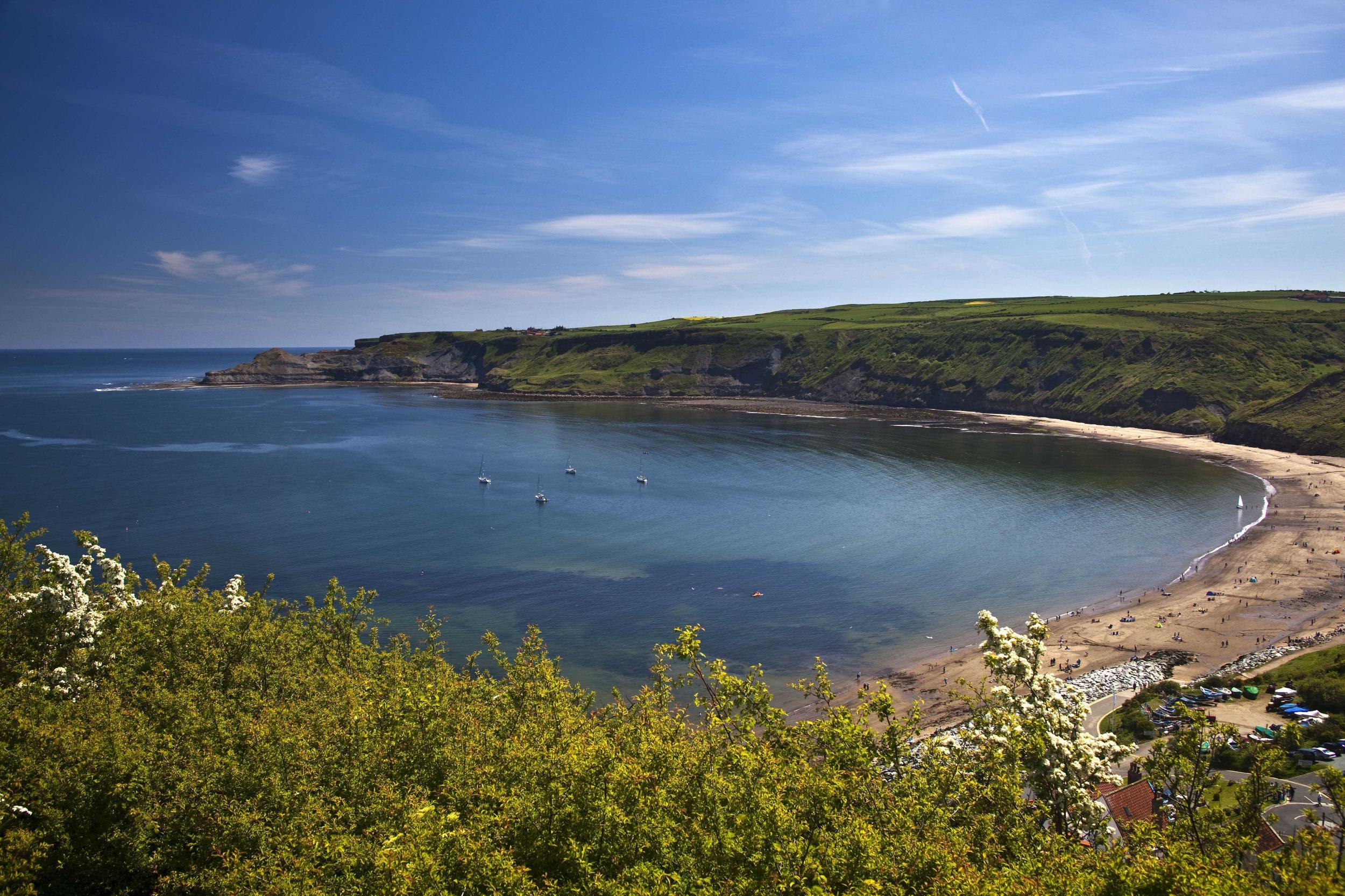 Runswick Bay, the halfway point of this walk, stretches for more than two miles