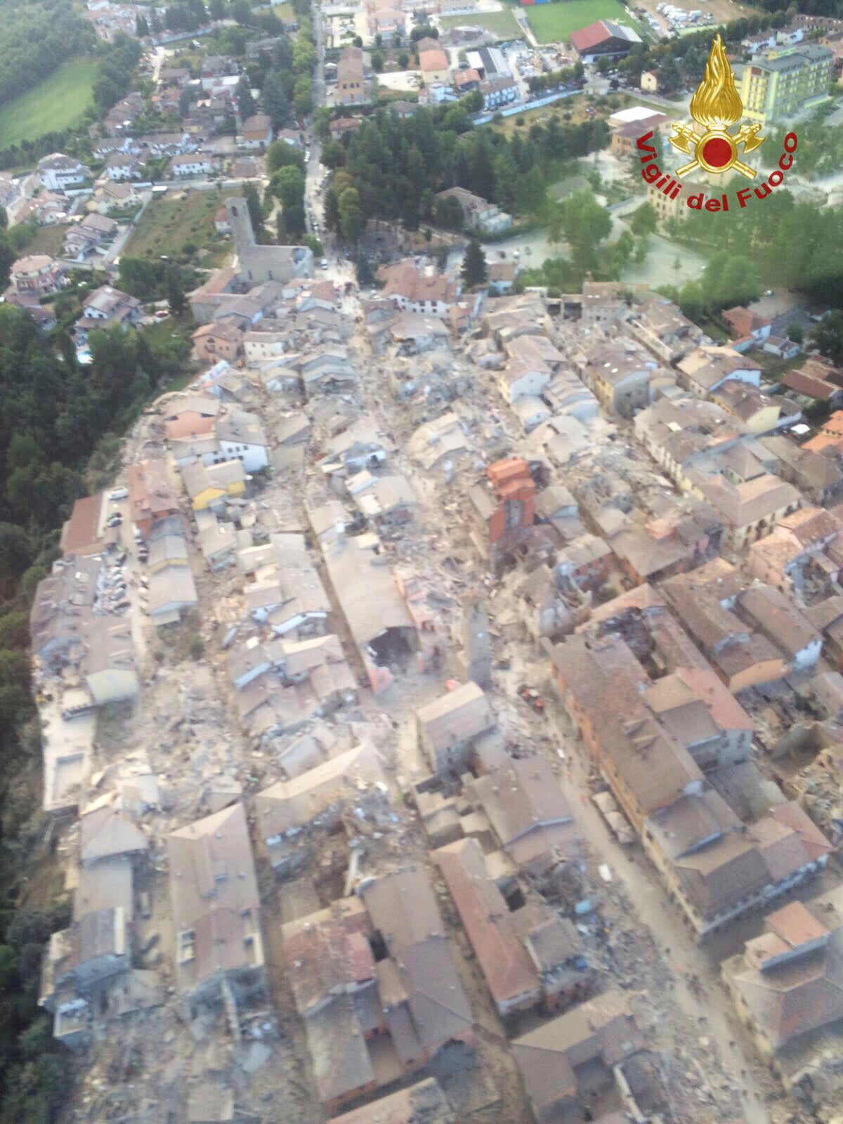 A general view following an earthquake in Amatrice, central Italy, is seen in this August 24, 2016 handout picture provided by Italy's Fire Fighters