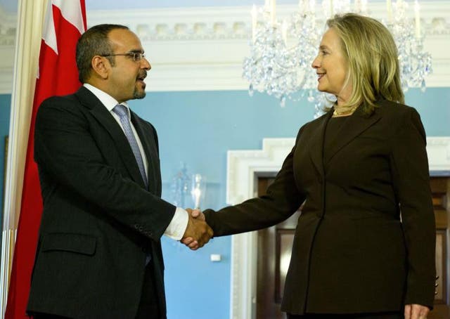 Hillary Clinton shakes hands with Crown Prince of Bahrain Sheikh Salman bin Hamad bin Isa Al-Khalifa - a donor to the foundation - in 2009