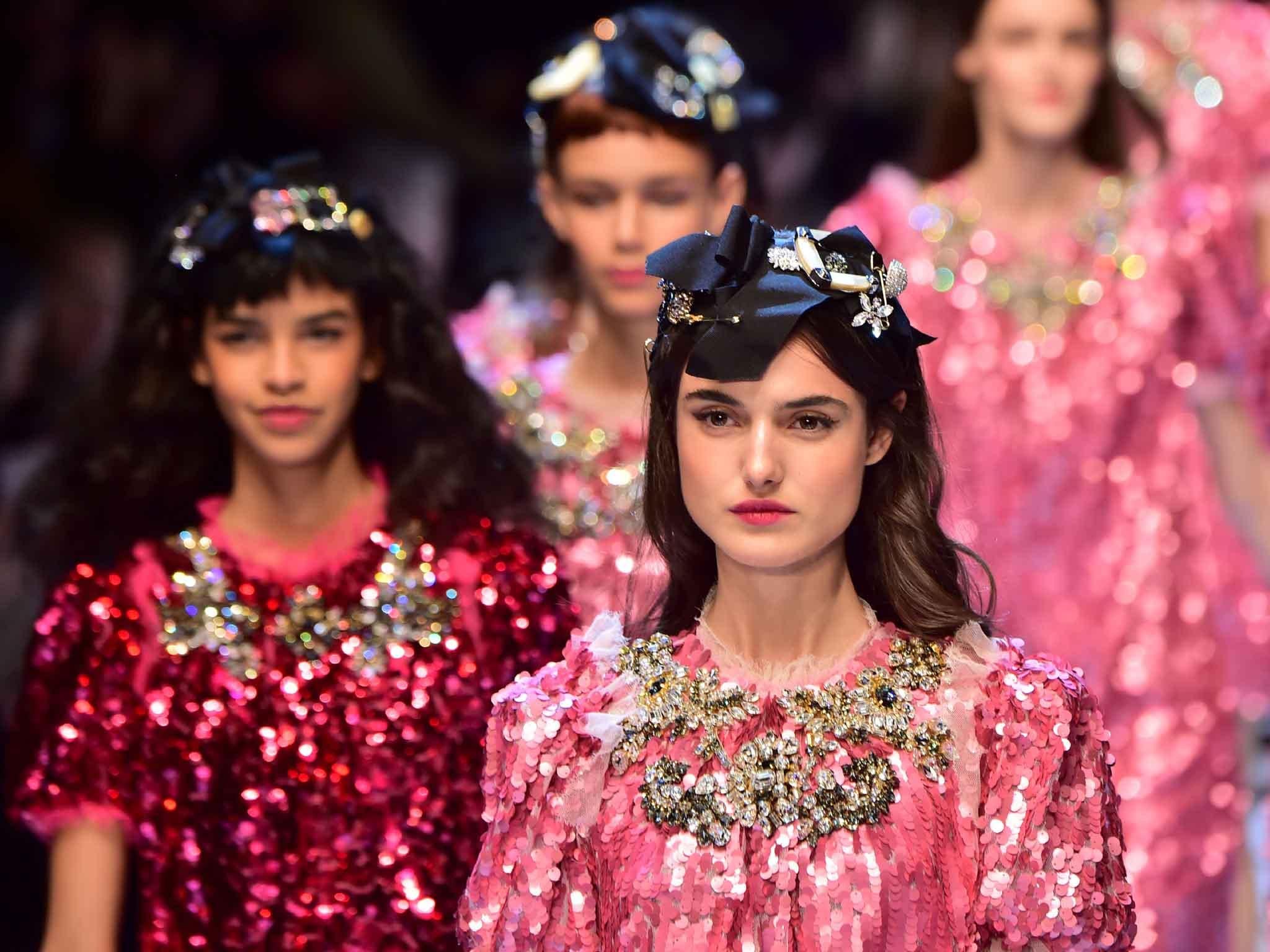 Dolce & Gabbana Autumn Winter 2016 line proves pink is out to dazzle in the seasons ahead AFP/Getty