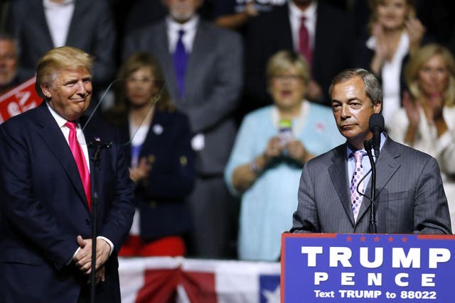 Farage appeared at at a Trump rally to attack Democrat presidential candidate Hillary Clinton 