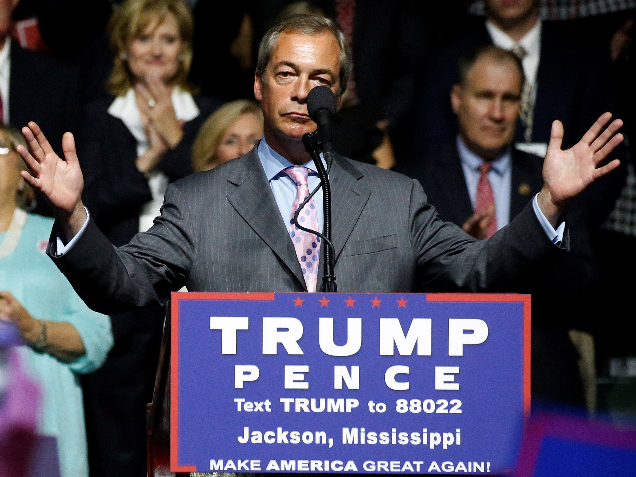 Nigel Farage, ex-UKIP leader joined Donald Trump at a rally in Jackson, Mississippi