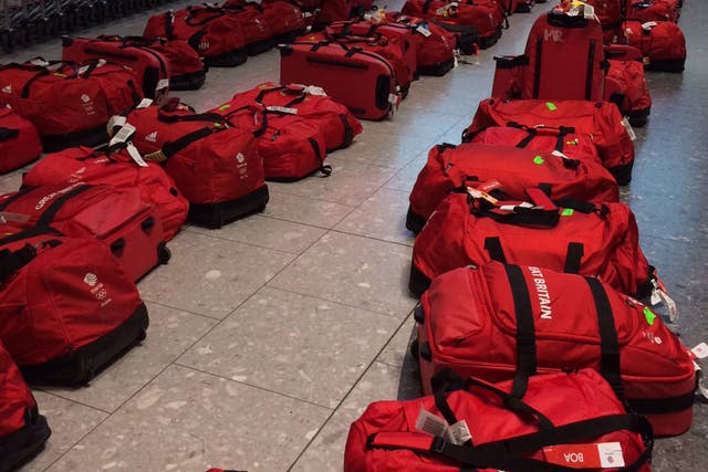 Team GB were left to collect 900 identical red bags upon their return to London Heathrow