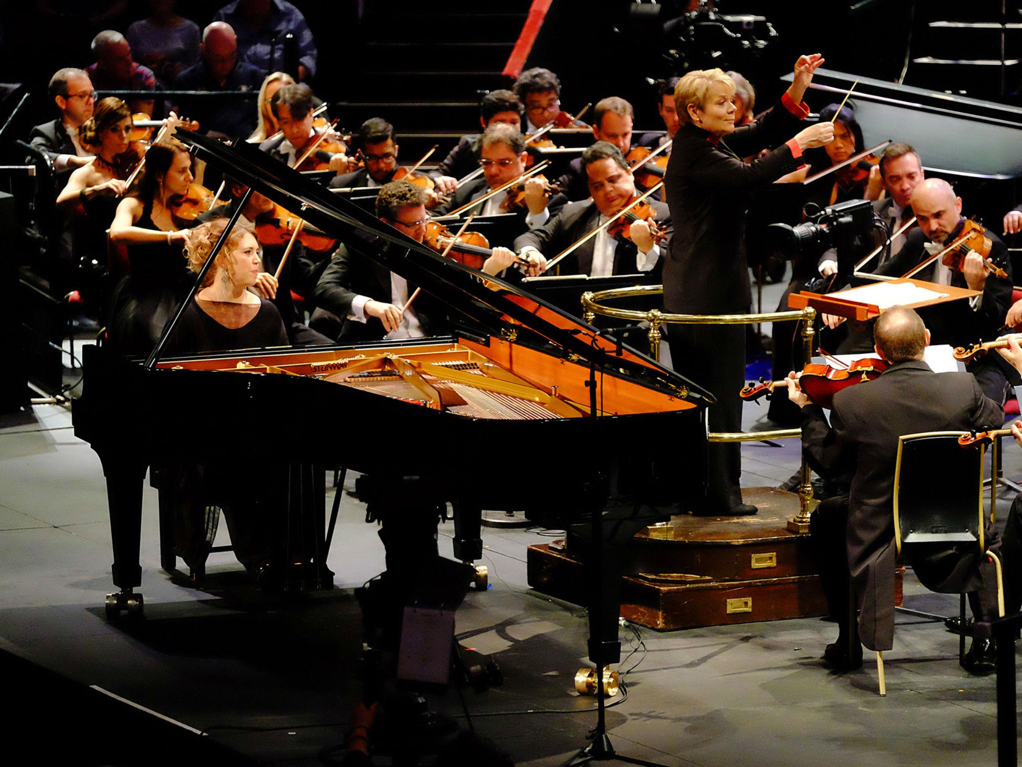 Pianist Gabriela Montero performs Grieg’s Piano Concerto in A Minor with the São Paulo Symphony Orchestra conducted by Marin Alsop at the BBC Proms 2016