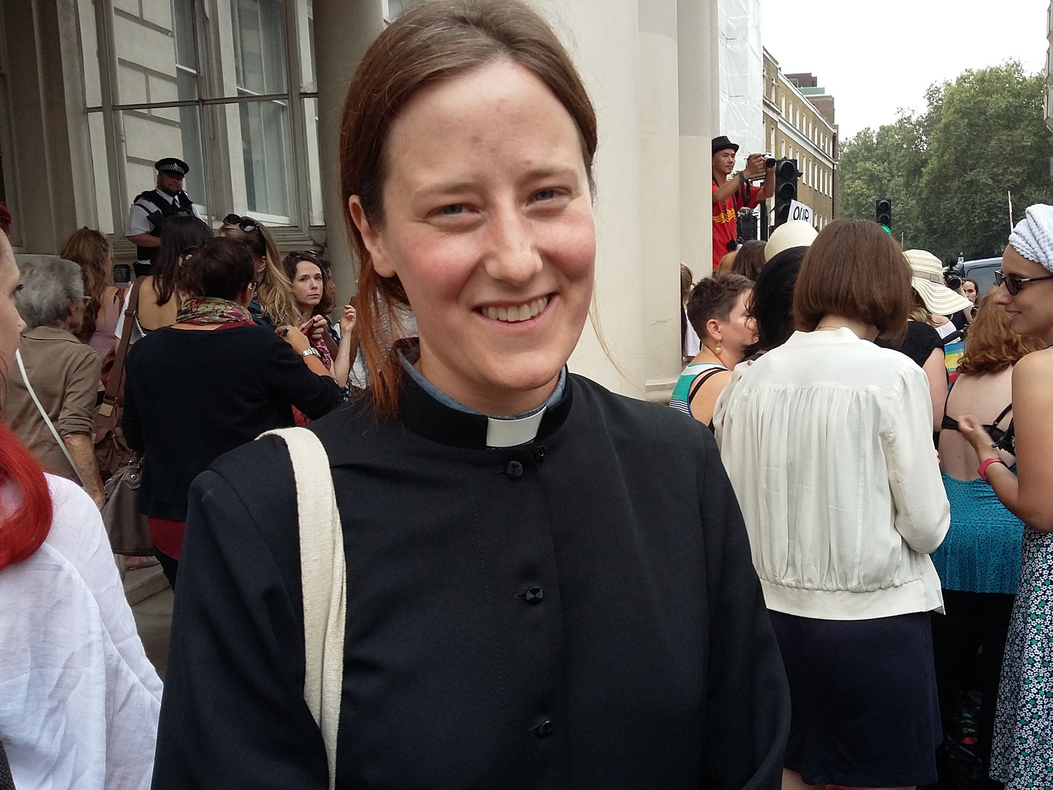 Jenny Dawkins, a curate from All Saints Church in Peckham joined in at an anti-burkini ban protest
