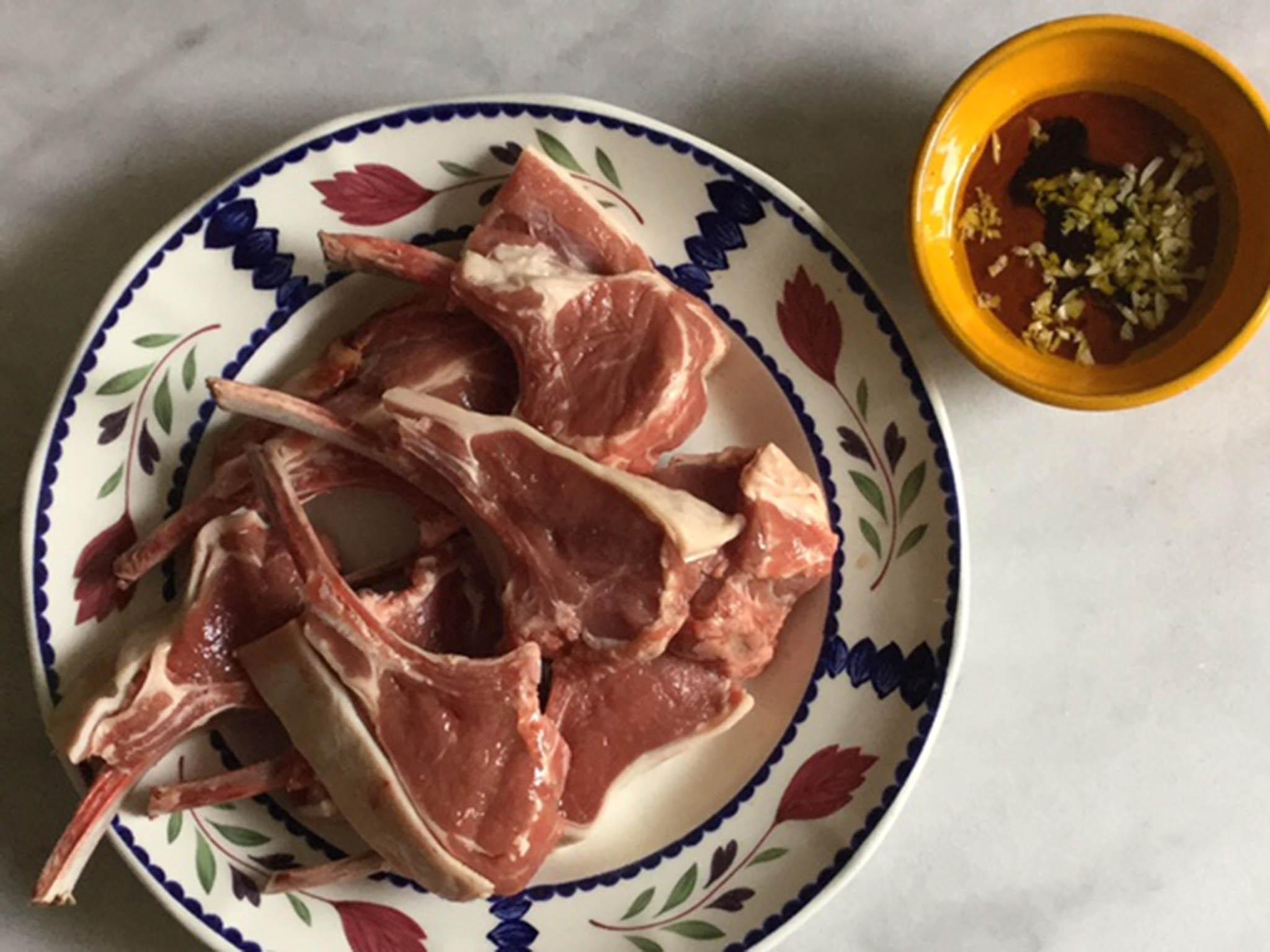 A harissa marinade for the meat is a little more sophisticated than a simple olive oil and thyme mixture
