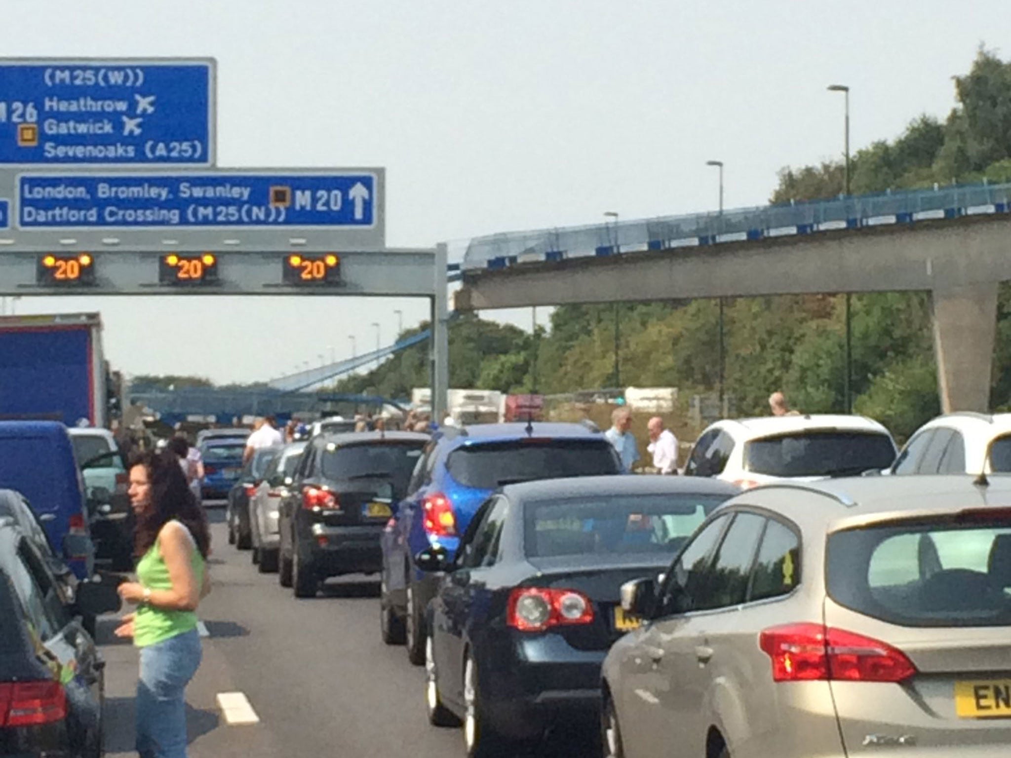 Traffic came to a standstill after a bridge collapsed on the M20 on Saturday