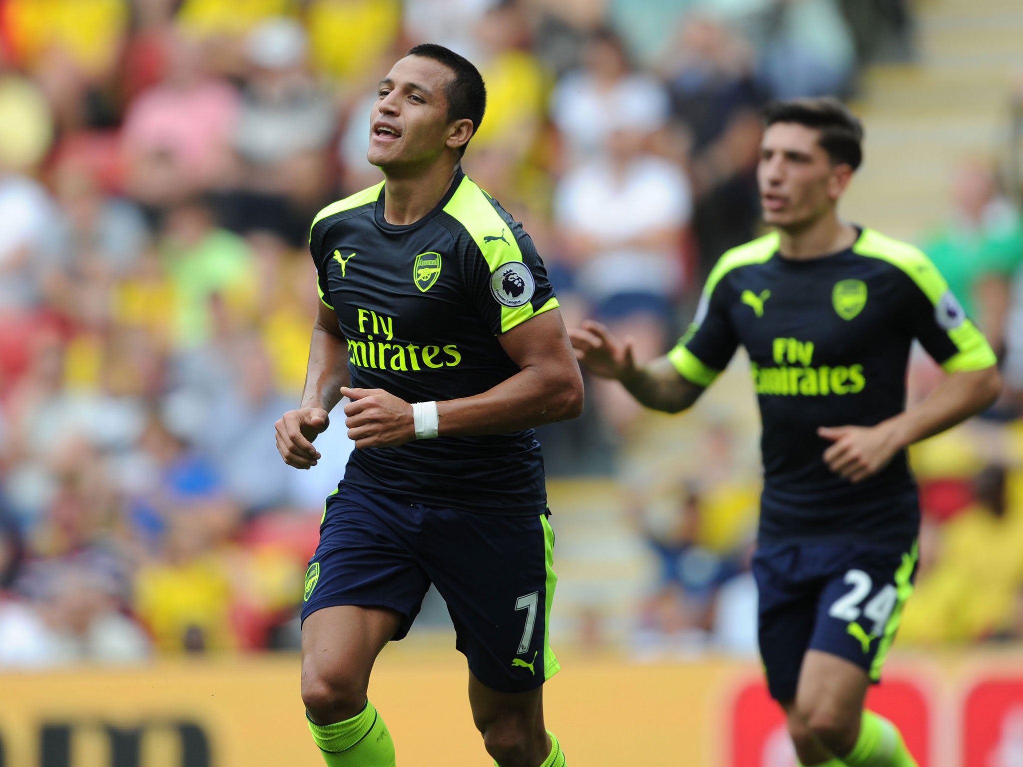 Alexis Sanchez celebrates scoring Arsenal's second goal