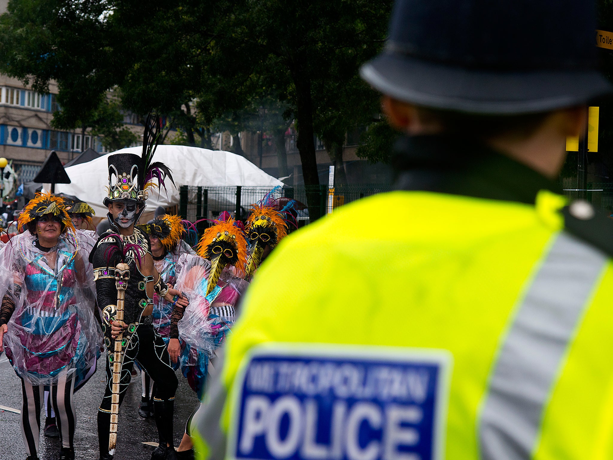 A police officer presides over festivities at this year's carnival