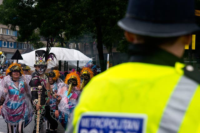 A police officer presides over festivities at this year's carnival